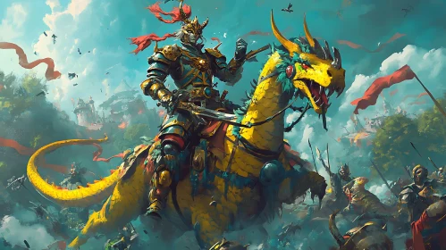 Armored Warrior and Dragon in Battle