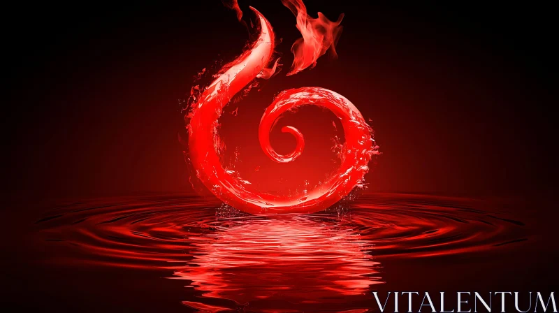 Red Flame Swirl Over Water AI Image