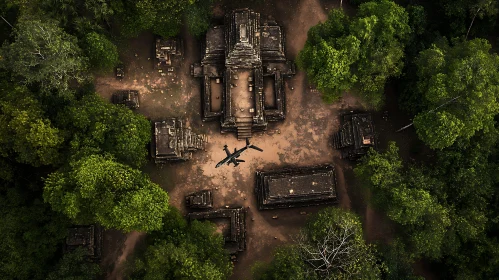 Aerial shot of Temple Ruins and Airplane