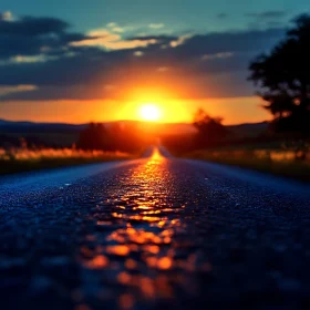 Sunset Reflection on the Road