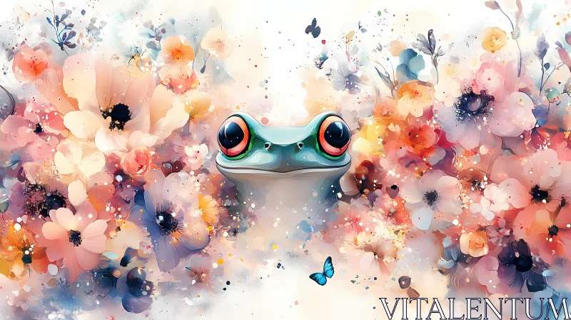 Frog Surrounded by Artistic Flowers AI Image