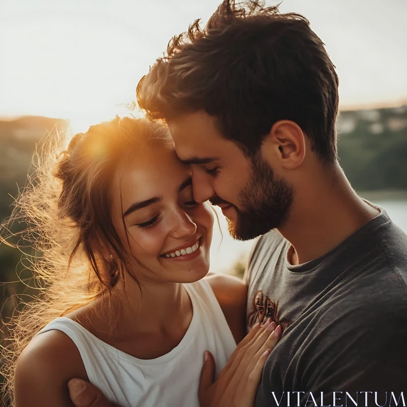 Couple's Affectionate Moment at Sunset AI Image