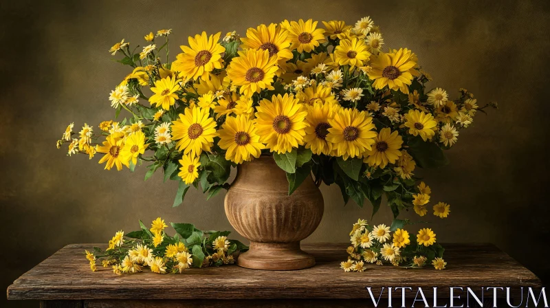 AI ART Yellow Flower Arrangement in Classic Vase