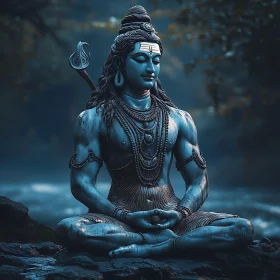 Meditative Shiva Statue in Serene Blue