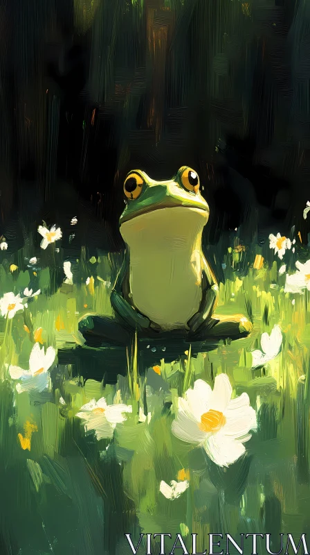 Enchanted Frog and Daisies AI Image