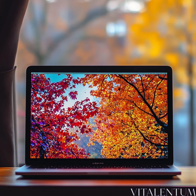 Autumn Leaves on Laptop Screen AI Image