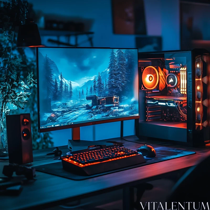 Tech-Savvy Gaming Station with Captivating Visuals AI Image