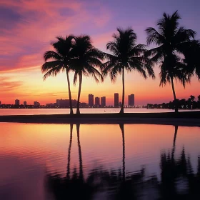 Sunset Palms and City Reflection