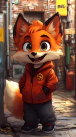 Cute Cartoon Fox in Alleyway