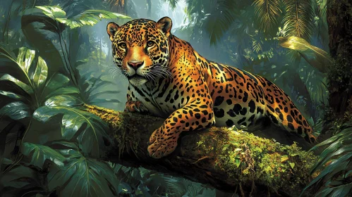 Jaguar Resting in Tropical Wilderness