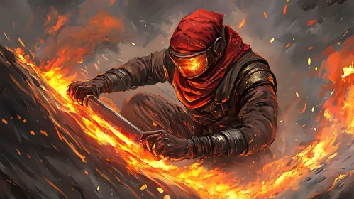 Fiery Sword Warrior Digital Art