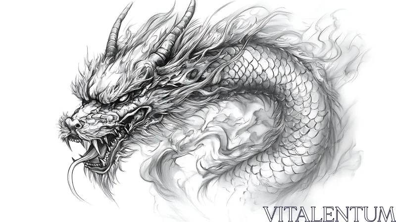 AI ART Monochrome Dragon Drawing