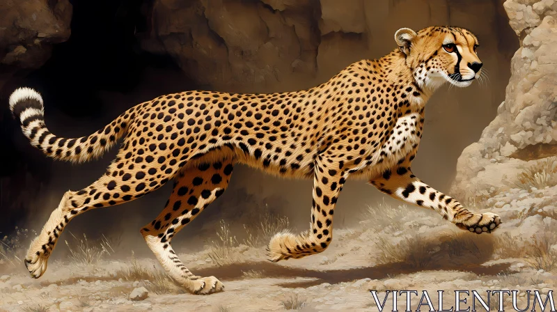 Cheetah Running Through Rocky Landscape AI Image