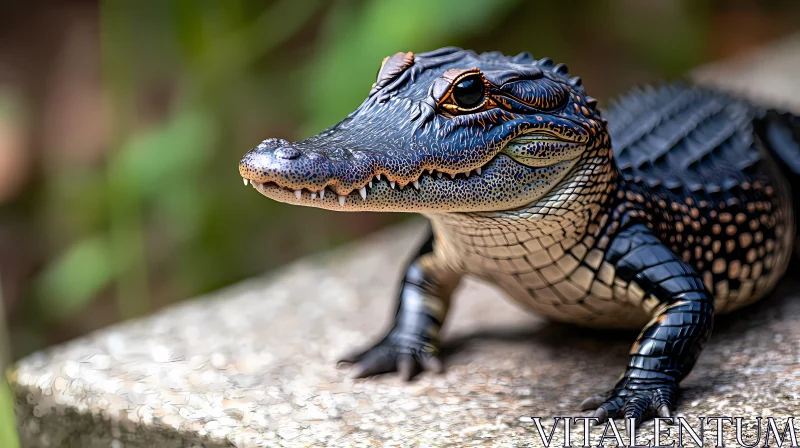 Juvenile Alligator on Stone AI Image