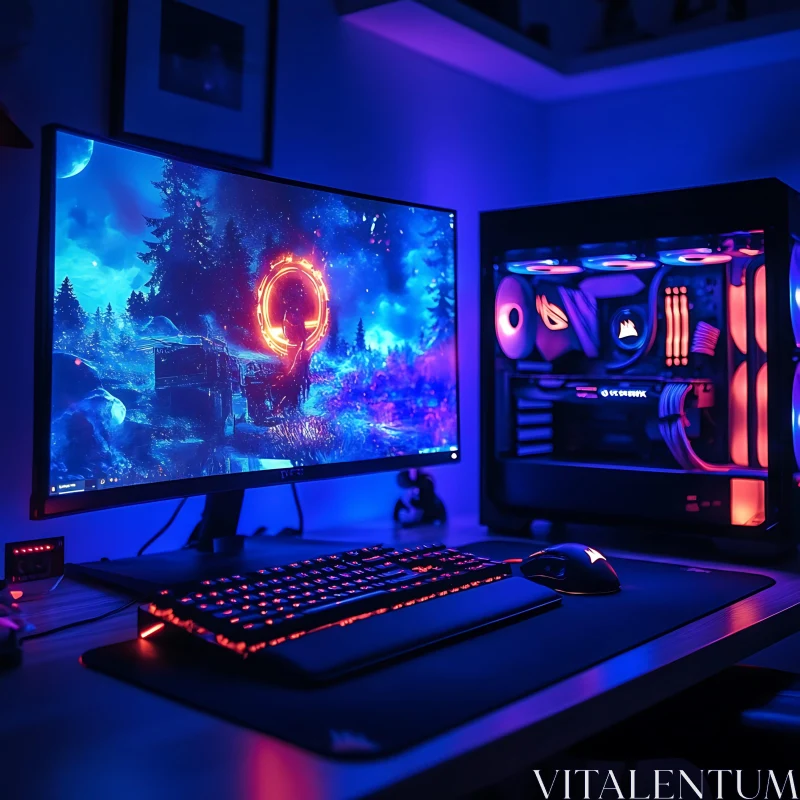 Elegant Gaming Station with Ambient Lighting AI Image