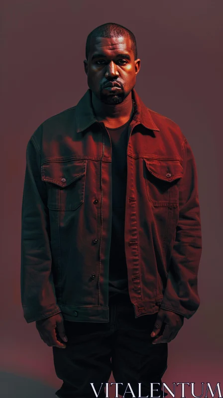 Kanye West in Dramatic Red Light Portrait AI Image