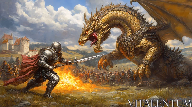 AI ART Golden Dragon Confrontation Art