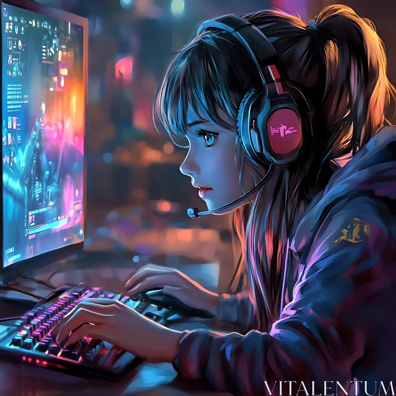 Young Gamer Focused on Computer Screen AI Image