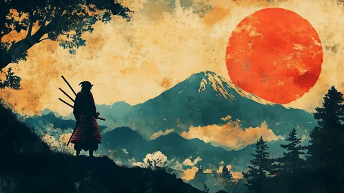 Silhouette of Samurai at Dusk