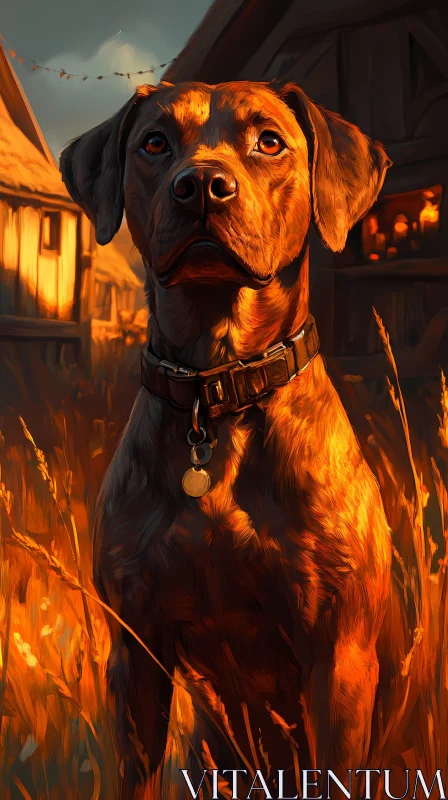 Farm Dog at Sunset AI Image