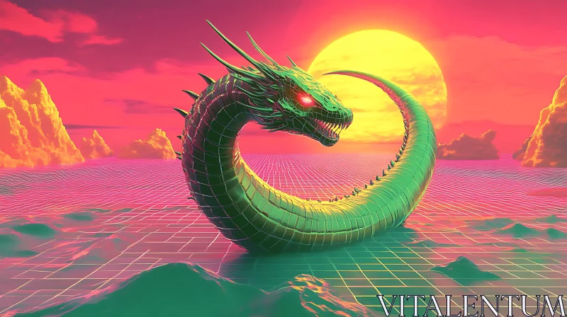 Synthwave Dragon's Horizon AI Image