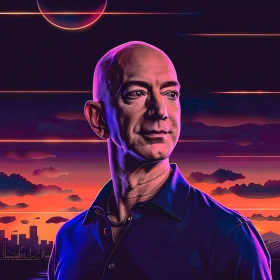 Jeff Bezos in Front of Futuristic Sunset