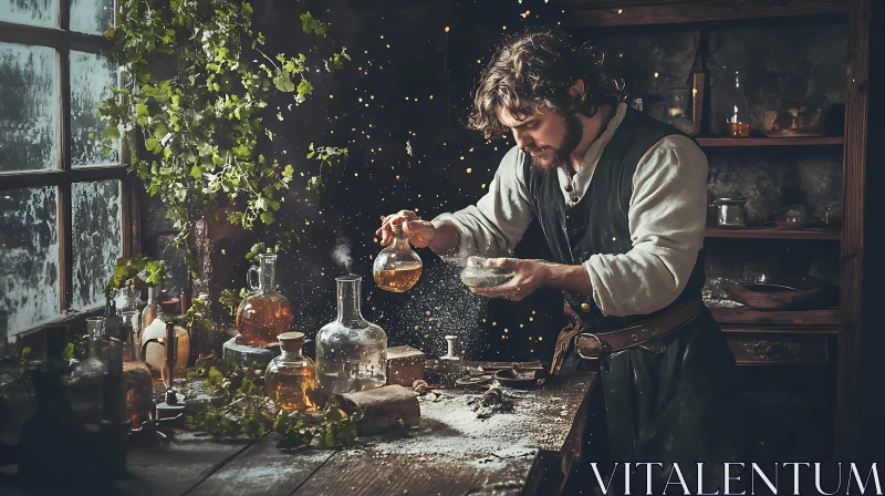 AI ART Man Brewing Potion in Vintage Setting