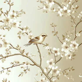 Bird Perched on Flowering Branches