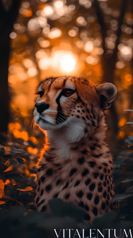 Cheetah Basking in Forest Sunset AI Image