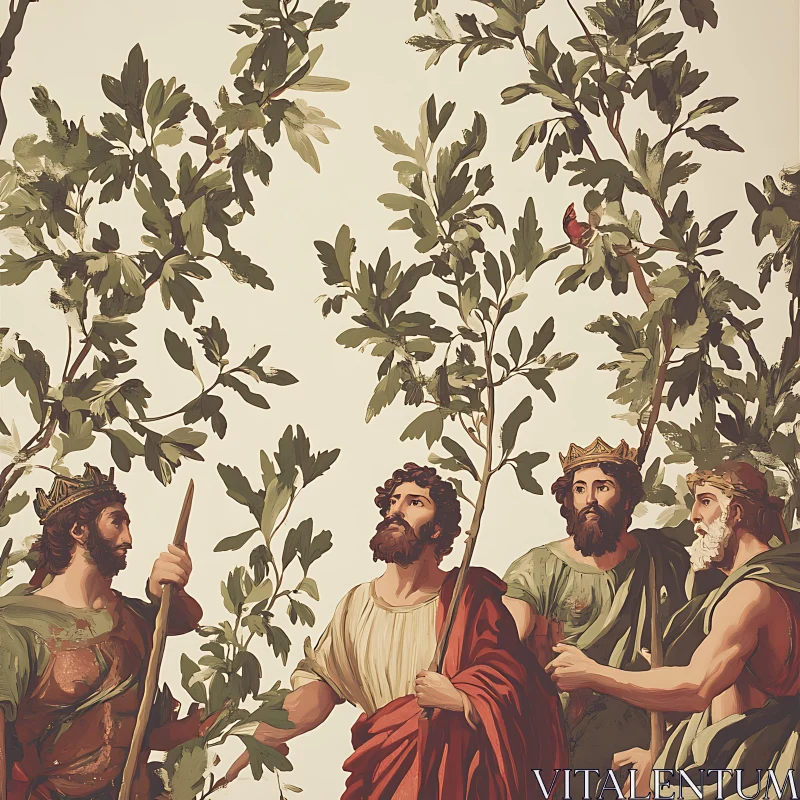 Crowned Figures in Foliage Art AI Image