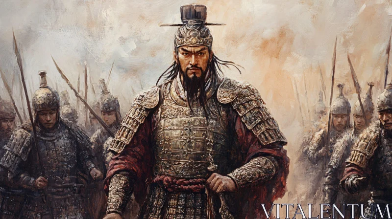 AI ART Ancient Warrior Portrait with Armed Soldiers