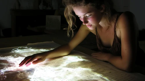 Woman Reading a Glowing Map