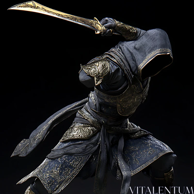 AI ART Hooded Warrior with Golden Sword