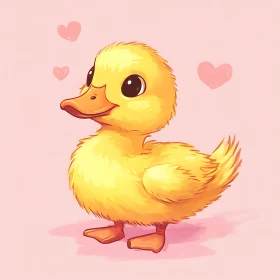 Charming Duckling Art with Pink Hearts