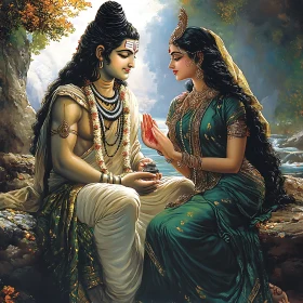 Serene Hindu Couple by the River