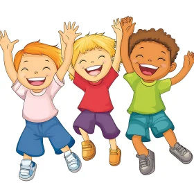 Cartoon Illustration of Happy Children Jumping