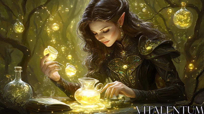 AI ART Elf Potion Brewing in Forest