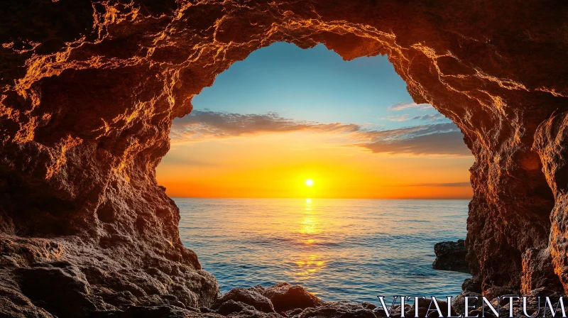 AI ART Cave Overlooking Sunset Ocean