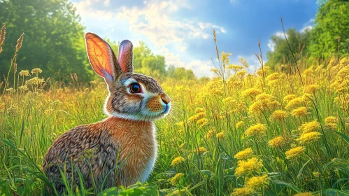 Serene Rabbit in Wildflowers