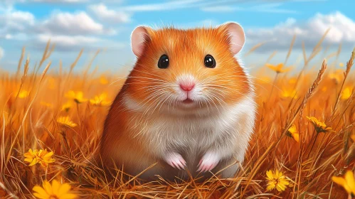 Cute Hamster Among Wildflowers