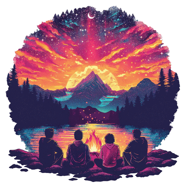 Majestic Mountain Campfire T-Shirt Design