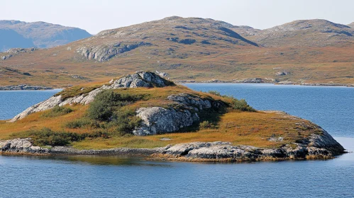 Serenity of Isolated Island in Lake