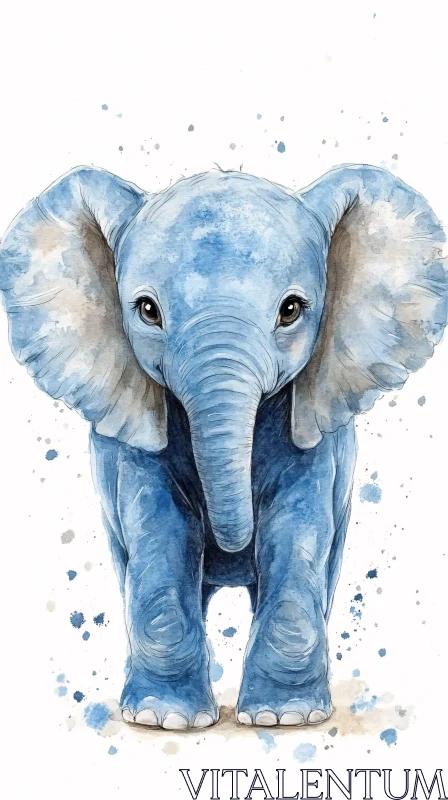 Whimsical Blue Elephant Art AI Image