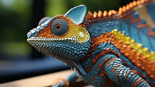Azure and Amber Clay Lizard: Anamorphic Artistry in Wood Sculpture