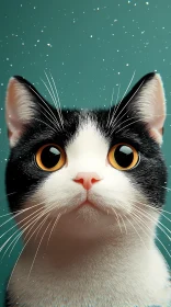 Black and White Cat with Large Eyes