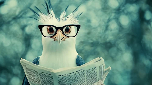 Bird with Glasses Reading Newspaper