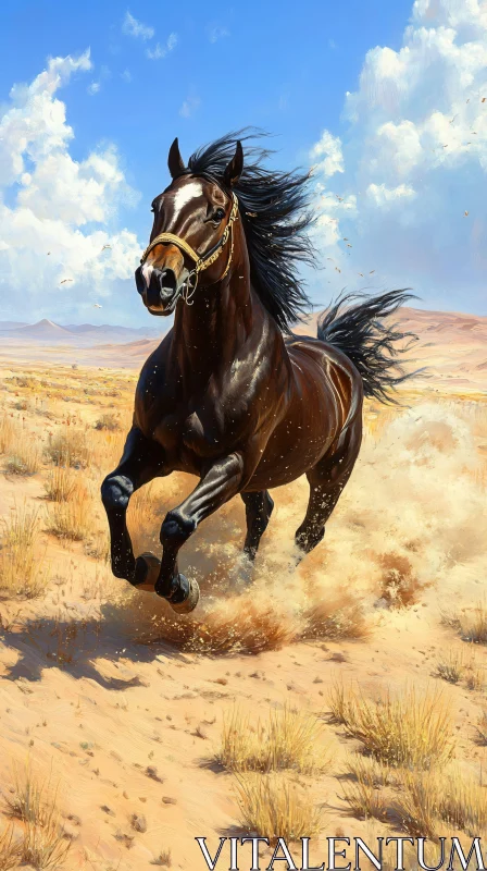 AI ART Black Stallion Running Free