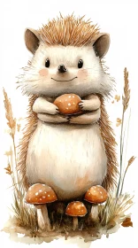 Hedgehog with Mushrooms Art