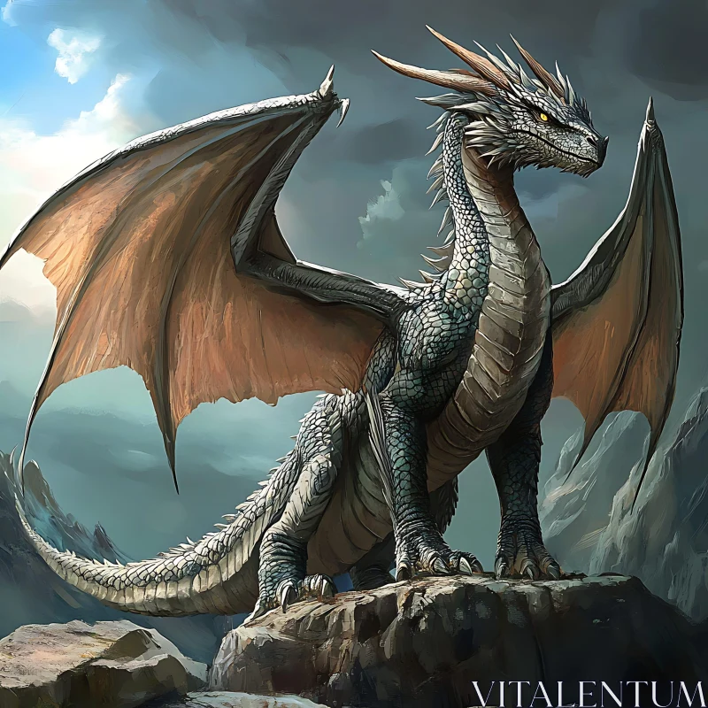 AI ART Fantasy Dragon with Spread Wings