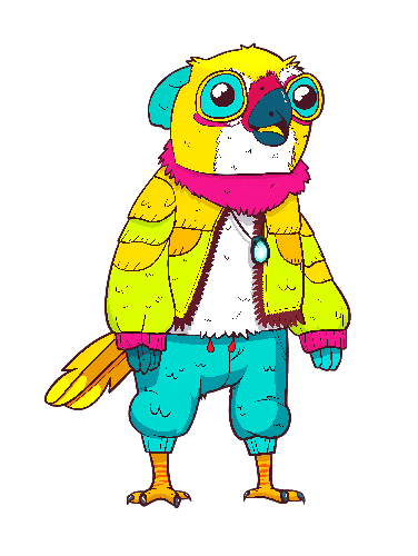 Cartoon Parrot Illustration in Quirky Attire POD Design